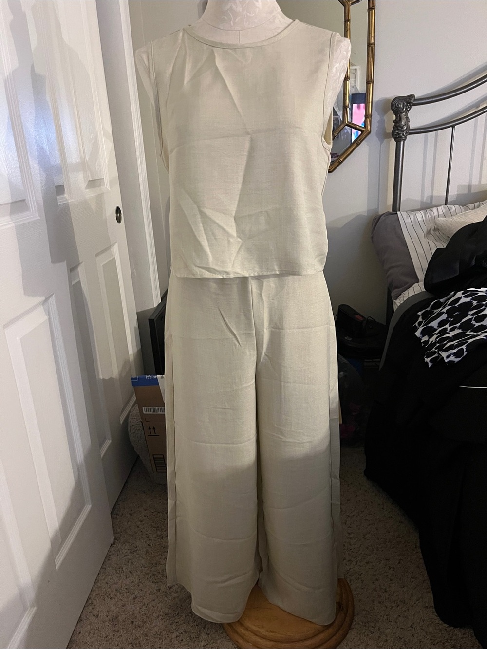 SHEIN Cream Sleeveless Wide-Leg Jumpsuit